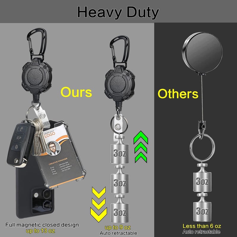 AIDSOTOU Badge Holder Retractable Clip Heavy Duty Carabiner Badge Reel Keychain with Breakaway lanyards for id Badges Cool Tactical ID Cards Holder - Image 5